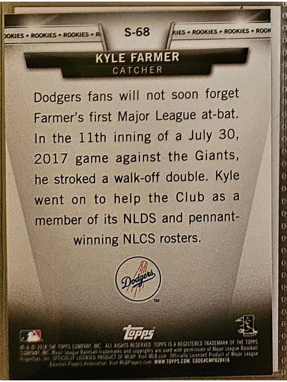 Kyle Farmer (RC) 2018 Topps Series Topps Salute  - Rookie L.A. Dodgers - Picture 2 of 2